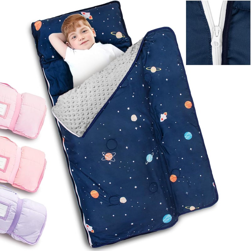 PRIMLECT Toddler Nap Mat with Detachable Blanket and Removable Pillow, Kids Sleeping Bag 55''x35'' for Daycare Preschool Kindergarten, Toddler Sleeping Mat for Boys and Girls - Image 1